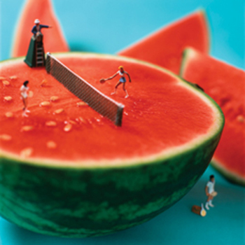 Watermelon Tennis 150mm Square Greetings Card by Akiko Ida and Pierre Javelle