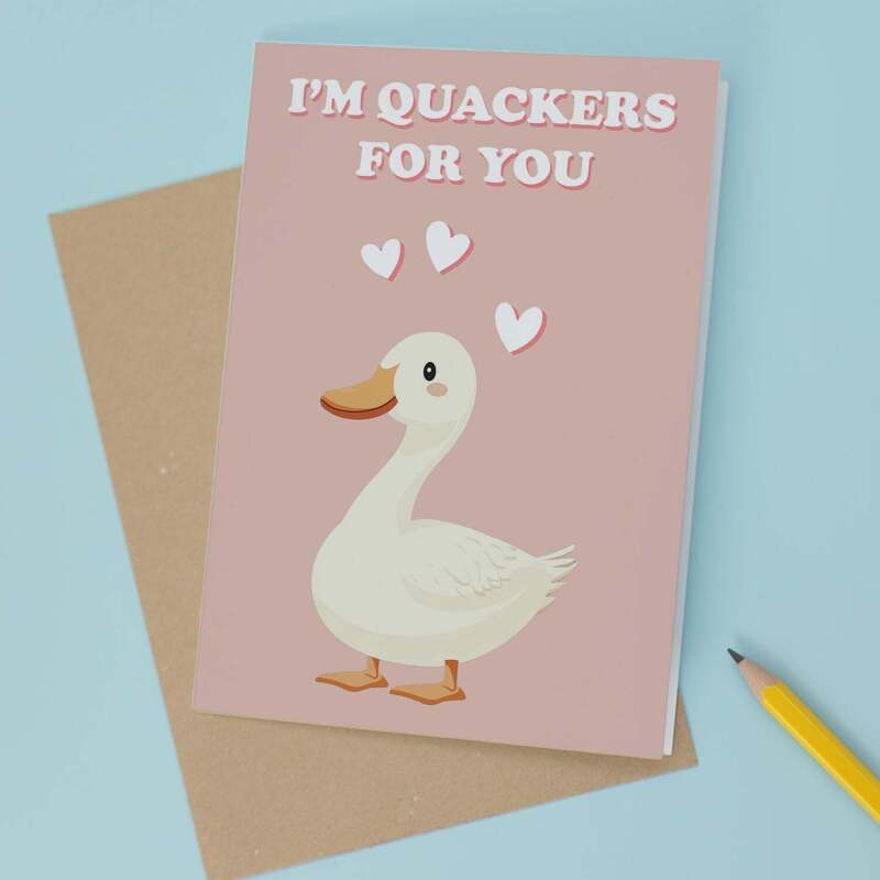 Cute Anniversary Card I'm Quackers for You Cute Duck Anniversary Card For Him or Her - Portrait (5x7) / Blank Inside