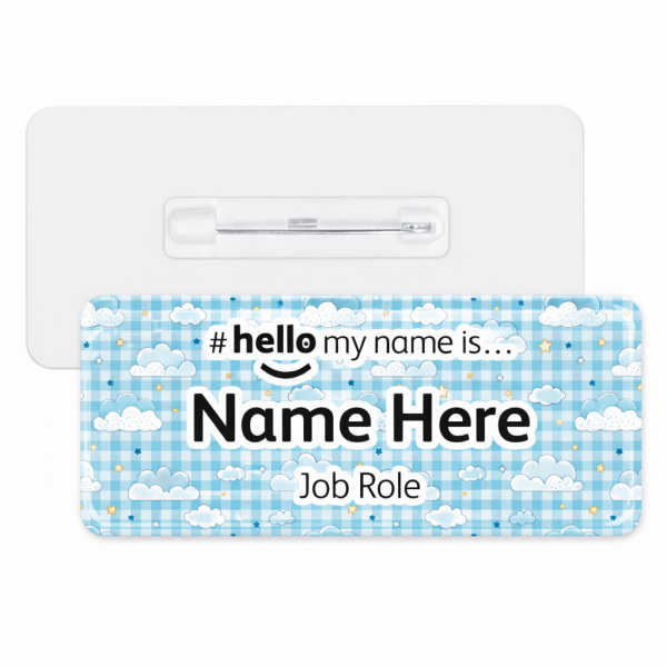 #hello my name is... Name Badge - Pastel Gingham Clouds