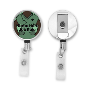 Personalised Metal ID Reel - Green Scrubs - Skin Tone 5