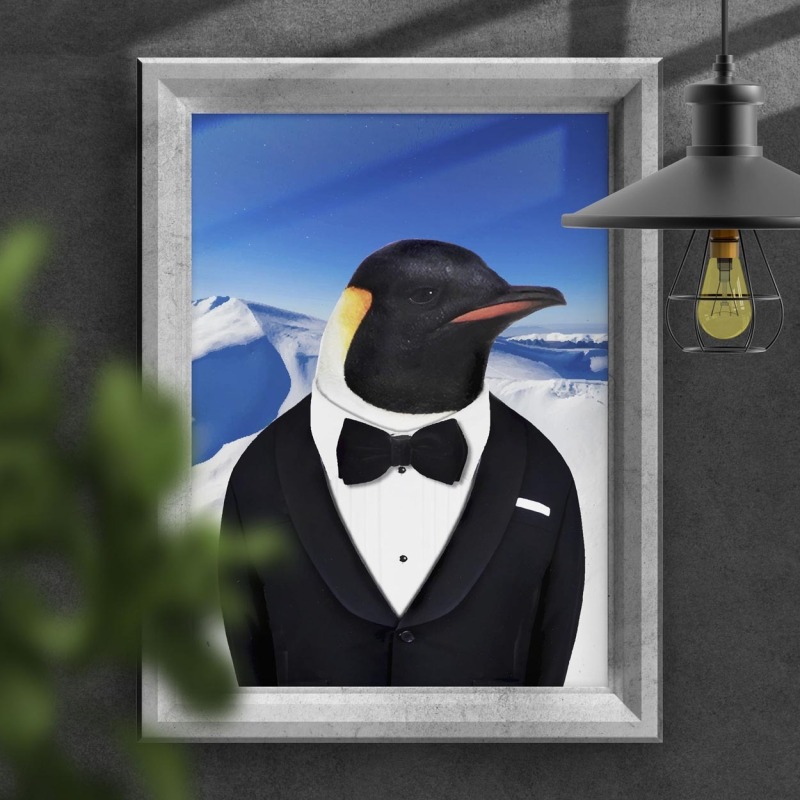 Penguin in clothes, animal print, wall art - A5 - Glossy - Glacier