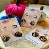 Gold Leaf Pumpkin Earrings, Black Polymer Clay Hoop Earrings