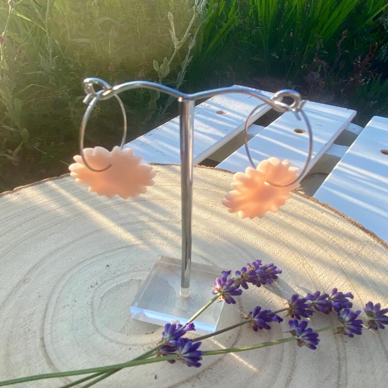 Pink Clay Flower Dangle Earrings: Boho Nature-Inspired Jewelry - silver - small