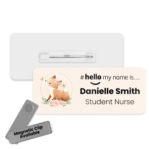Name Badge - Cute Floral Animal Hello My Name is... - Fox