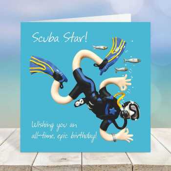 Funny Scuba Diving Birthday Card - Scuba Star - Polymer Clay Art by Erica Sturla - Diver Card UK