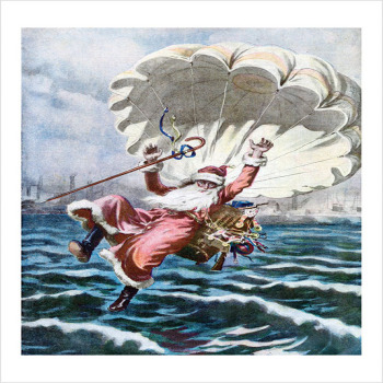 Father Christmas Parachuting into sea - a 17.5 x 12.5cm Christmas Card from Holy Mackerel's Alternative Image Range of Festive Designs.