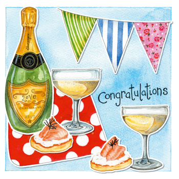 Congratulations Champagne 150mm Square Greetings Card by Artist Kate Brazier