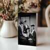 Graduates, black and white graduation card featuring female students with chocolates - 12.6 x 17.7cm and blank inside - made in the UK