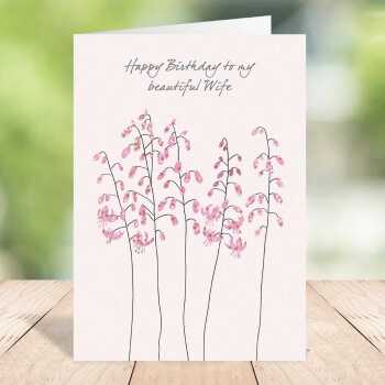Lilies wife birthday card -  designed by Eloise Hall for Holy Mackerel - 15.7 x 11cm and blank inside, made in the UK