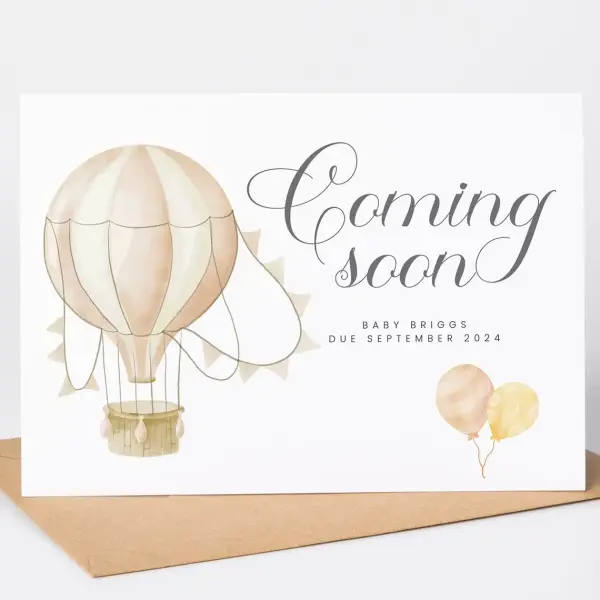 Personalised Pregnancy Announcement Card - Coming Soon Hot Air Balloon