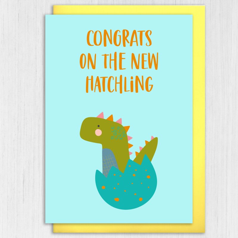 Congrats on the new hatchling cute dinosaur, dino new baby, baby shower, new parents, son, daughter card (Size A6/A5/A4/Square 6x6") - A6: Single card