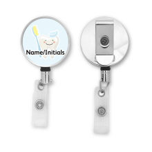 Personalised Metal ID Reel - Cute Tooth Blue