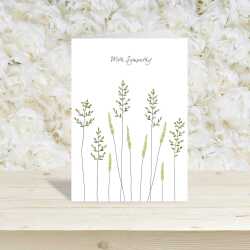 With Sympathy mixed grasses card -  designed by Eloise Hall - 15.7 x 11cm and blank inside, made in the UK