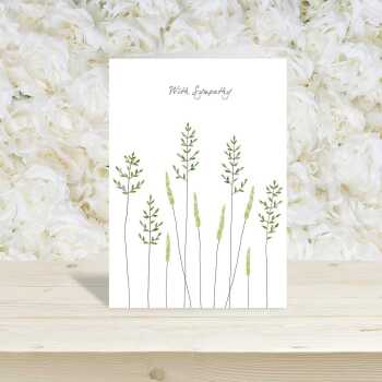 With Sympathy mixed grasses card -  designed by Eloise Hall - 15.7 x 11cm and blank inside, made in the UK