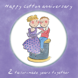 Holy Mackerel 2nd (cotton) wedding anniversary card by Artist Rosie Brooks. 15cm square and blank inside. Anniversary card for him, her, husband, wife, couple etc