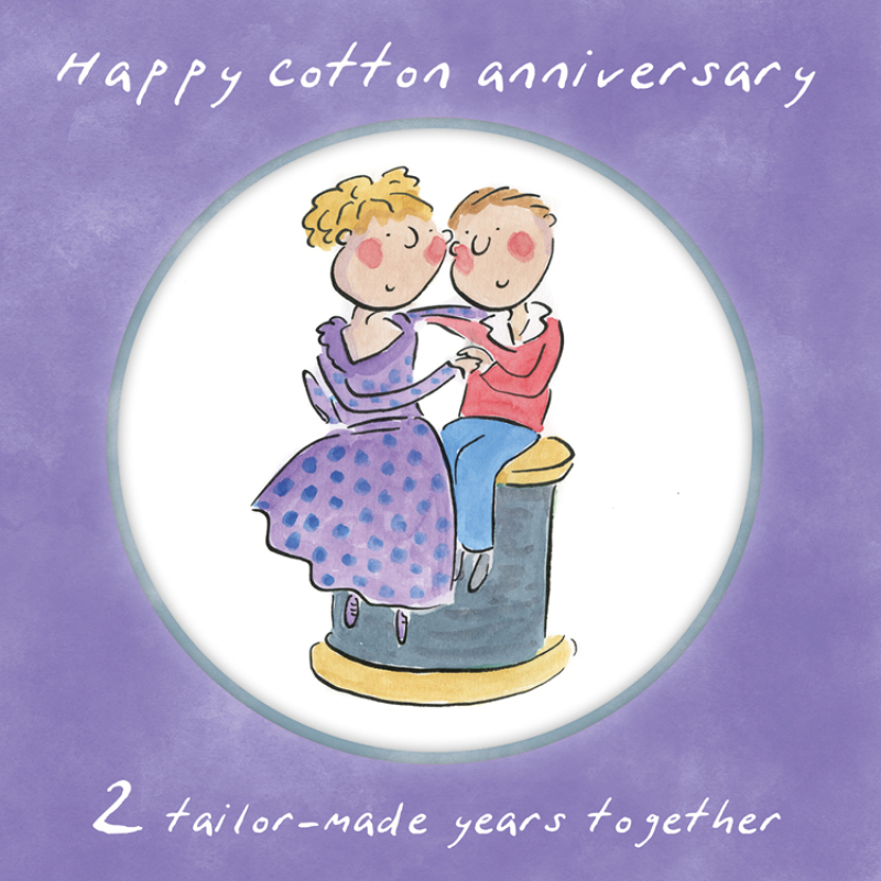 Holy Mackerel 2nd (cotton) wedding anniversary card by Artist Rosie Brooks. 15cm square and blank inside. Anniversary card for him, her, husband, wife, couple etc