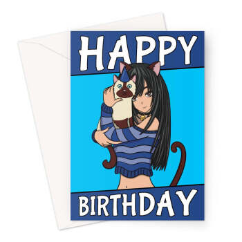 Cute Anime Birthday Card For A Cat Lover