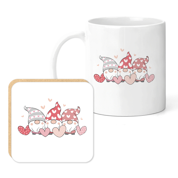 Personalised Mug & Coaster Set - Valentine Gnomes