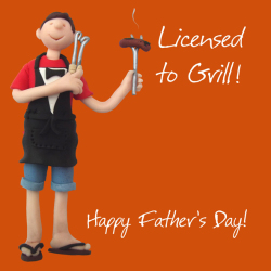 Holy Mackerel licensed to grill Father's Day card for Dad - designed by artist Erica Sturla - 15cm square and blank inside for your message - made in the UK
