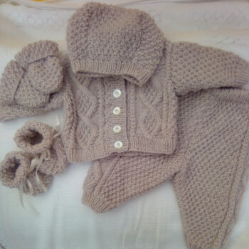 Baby's Hand Knitted 4 Piece Pram Suit