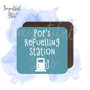 Personalised Refulling Station - High Gloss Square Wooden Coaster - Pops