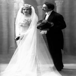 Holy Mackerel bride and groom retro black and white photographic card featuring a vintage image of an old wedding scene - 12.6 x 17.7cm and blank inside