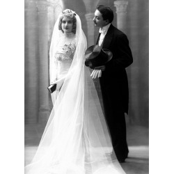 Holy Mackerel bride and groom retro black and white photographic card featuring a vintage image of an old wedding scene - 12.6 x 17.7cm and blank inside