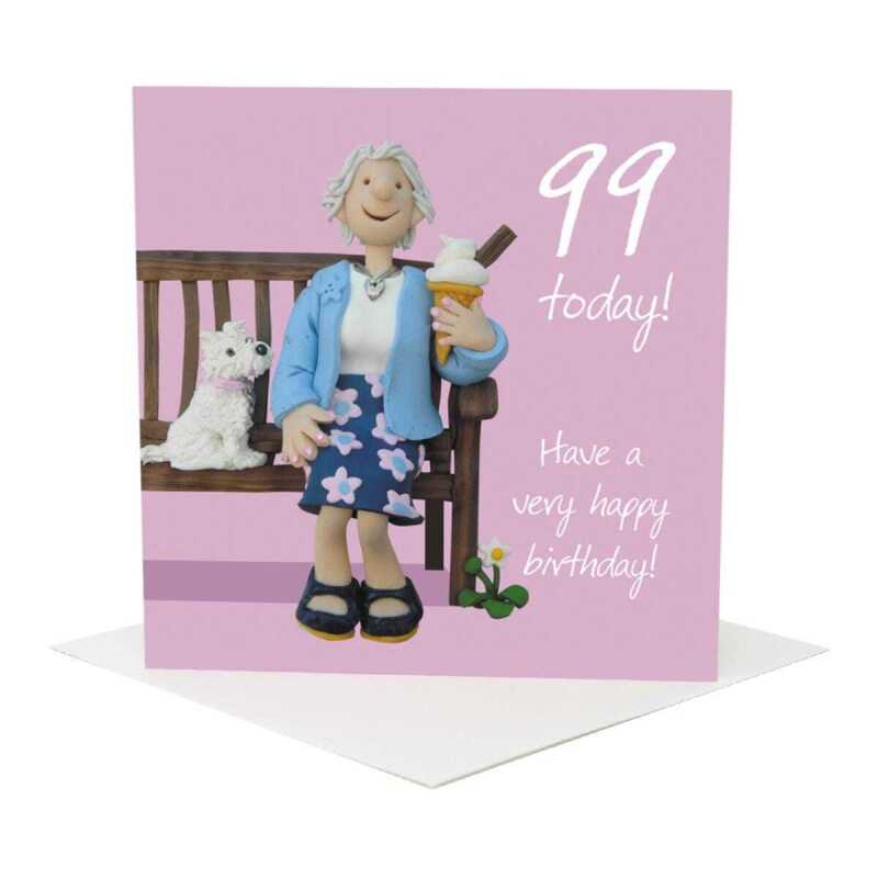 99th birthday card for her - designed by Erica Sturla - 15cm square and blank inside, made in the UK