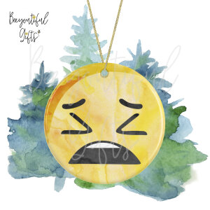 Watercolour Emoji Ceramic Christmas Tree Decoration - Tired