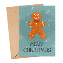 Christmas Card - Watercolour Merry Christmas Gingerbread Man - Small (Approx. A6 | 105mm x 148mm | 4.1in x 5.8in) - Standard Smooth Card