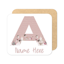 Personalised Christmas Coaster - Whimsical Cherub Alphabet - Standard Wooden Coaster