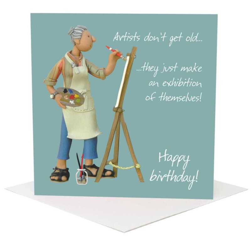 Female artist birthday card for her - designed by Erica Sturla - 15cm square and blank inside, made in the UK
