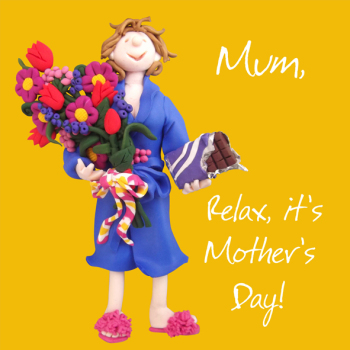 Holy Mackerel relax it's Mother's Day card for a mum - designed by artist Erica Sturla - 15cm square and blank inside for your message - made in the UK
