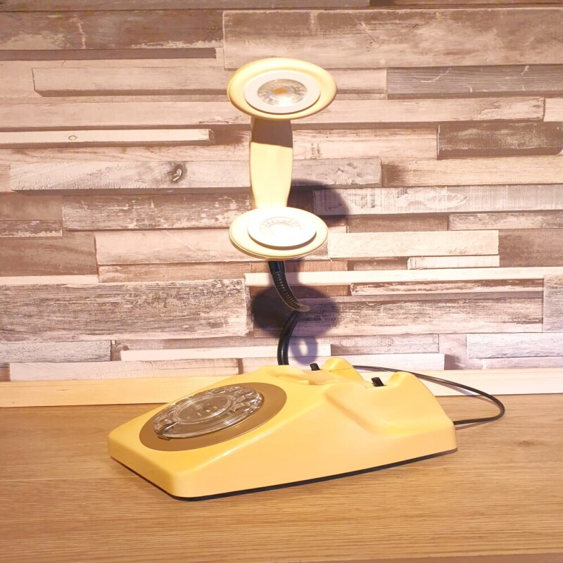 Rotary Dial Telephones Vintage Cream Lamp, With white rim spots and green rotary, 1970s GPO 746 Models