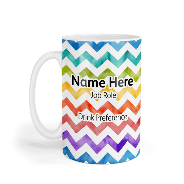 Personalised Ceramic Mug - Watercolour Rainbow Zig Zags