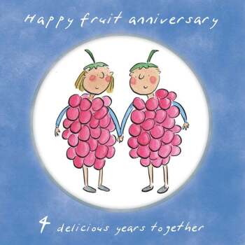 Holy Mackerel 4th (fruit) wedding anniversary card by Artist Rosie Brooks. 15cm square and blank inside. Anniversary card for him, her, husband, wife, couple etc