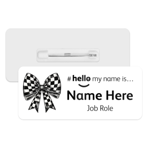 #hello my name is... Name Badge - Retro Check Coquette Bow Ribbon