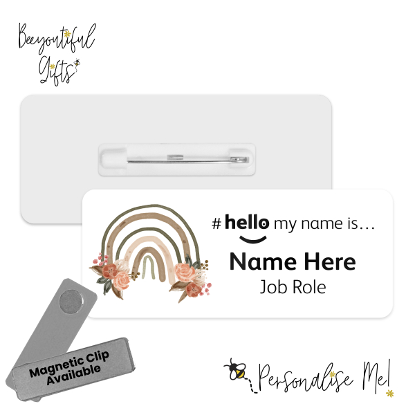 #hello my name is... Name Badge - Floral Natural Boho Rainbow