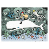 Santa on a whale themed Christmas card by artist Lisa Berkshire, 12.6 x 17.7 cm