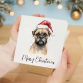 Fun Christmas Card of a Border Terrier Dog Wearing A Santa Hat Whimsical Watercolour Christmas Card For Animal Lover For Him or Her