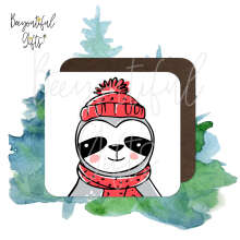 Christmas Coaster - Cartoon Winter Sloth with Hat