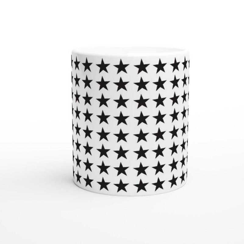 Black Star In Lines Patterned Mug - Ceramic White