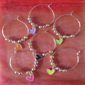 Set of 6 Wine Glass Charms with Love Hearts