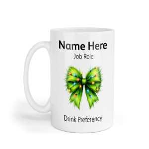 Personalised Ceramic Mug - Green Fur Coquette Ribbon