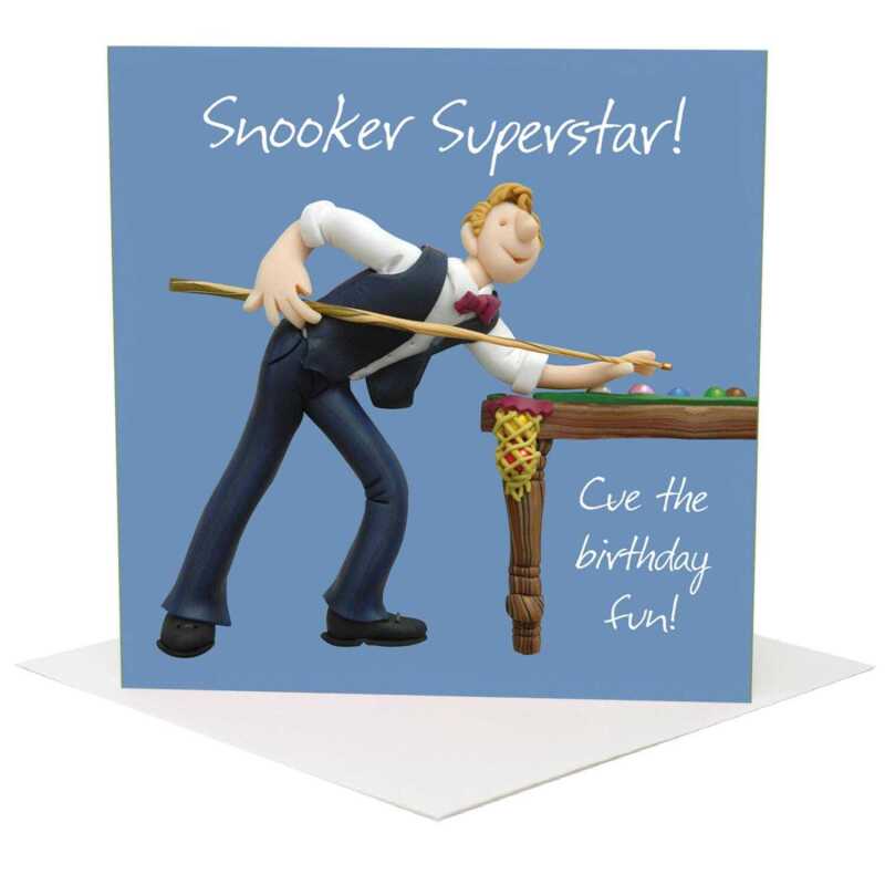 Snooker superstar birthday card for him - designed by Erica Sturla - 15cm square and blank inside, made in the UK