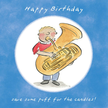 Save Some Puff Music Themed Birthday Greetings Card by Artist Rosie Brooks. Card is 150mm Square.