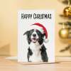 Fun Christmas Card of a Collie Dog Wearing A Santa Hat Whimsical Christmas Card For Animal Lover For Him or Her - Portrait (5x7) / Blank Inside
