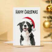 Fun Christmas Card of a Collie Dog Wearing A Santa Hat Whimsical Christmas Card For Animal Lover For Him or Her