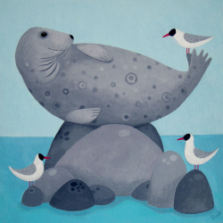 Holy Mackerel where abouts the fishes seal themed art card for him or her - designed by artist Ailsa Black - 15cm square and blank inside for your message