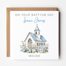 Personalised Baptism Card - On Your Baptism Day - Blue Church - Standard Smooth Card
